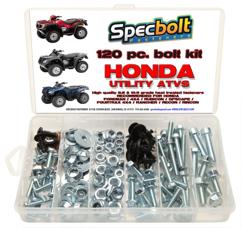 Specbolt Brand 120pc Bolt Kit Configured for Maintenance & Restoration. Fits: Honda Utility ATV Quad Models Including Foreman 4x4 Rubicon GPScape Four Trax 4x4 Rancher Recon & Rincon